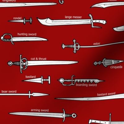 Medieval Swords and Daggers on Red