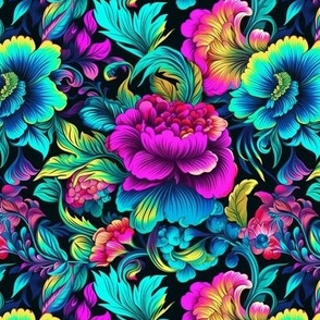 Exquisite_Floral_Toile_pattern_neon_colors_8k_2