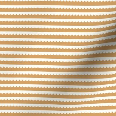 Horizontal Cream Scallop Ruffle Wave Stripes - Terracotta Orange Background