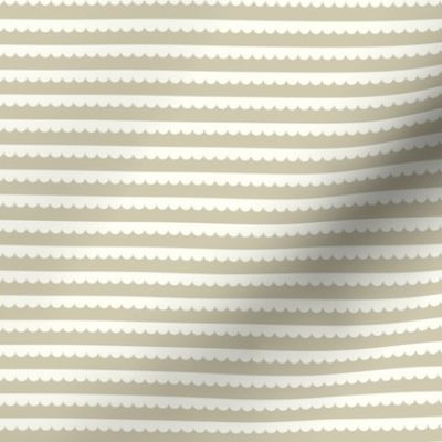Horizontal Cream Scallop Ruffle Wave Stripes - Beige / Greige background