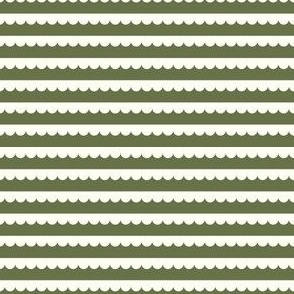Horizontal Cream Scallop Ruffle Wave Stripes - Green Background