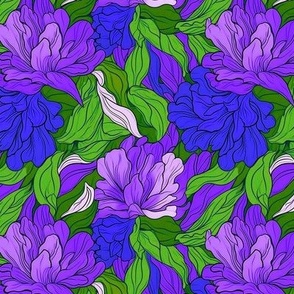 line art floral in purple and green
