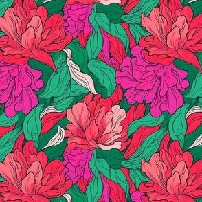line art floral in pinks and green