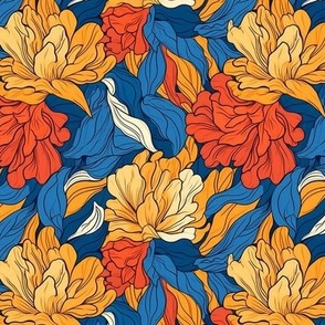 line art floral in blue and orange