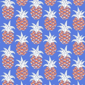 tropical pineapples/coral white blue/medium