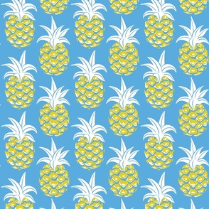 tropical pineapples/blue and yellow/medium