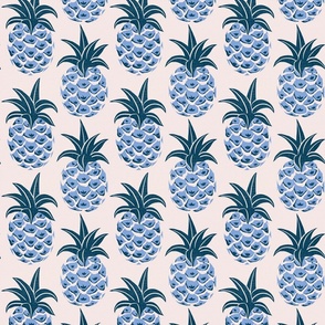tropical pineapples/blue on cream/texture/medium
