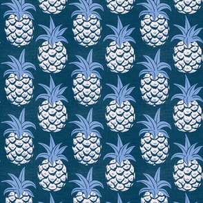 tropical pineapples/blue and darkest blue/texture/medium