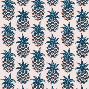 tropical pineapples/darkest blue and coral/texture/medium