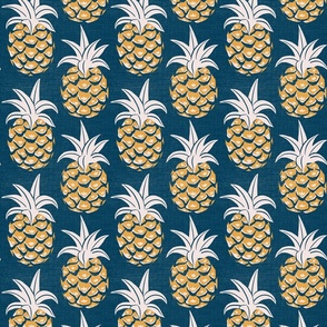 tropical pineapples/orange on darkest blue/texture/medium