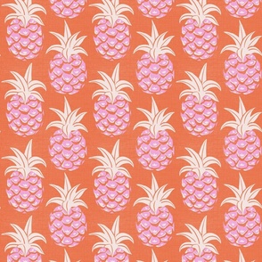 tropical pineapples/hot pink on coral/texture/medium