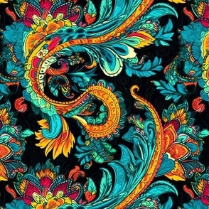 traditional style paisley in teal and orange