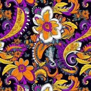 Traditional style Paisley in yellow and purple