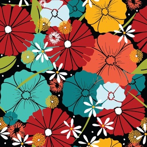 Large scale | Bright Petals Festivity - Exuberant Floral Tapestry Pattern