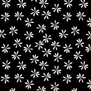 Nighttime Flutter White Daises print on Black