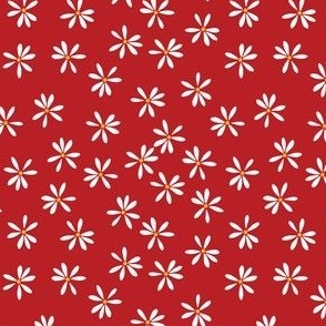 White Daisies Print on Red Crimson