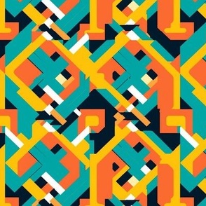 Geometric Mosaic in teal & orange