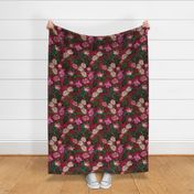 nostalgic Pierre-Joseph Redouté Roses, Antique Flower Bouquets, vintage home decor, English Rose Fabric dark magenta double layer