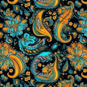 Traditional Style Paisley in Teal & Yellow