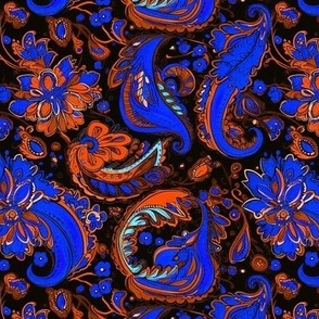 Traditional Style Paisley in Blue & Orange