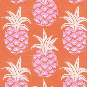 tropical pineapples/hot pink on coral/texture/large