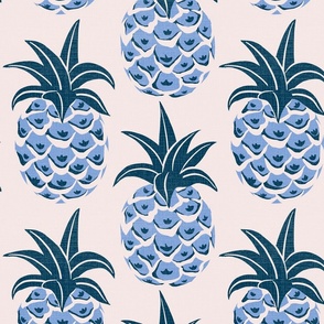 tropical pineapples/blue on cream/texture/large
