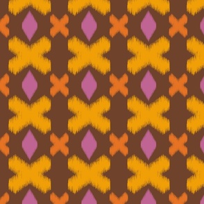 Ikat style medallions and crosses marigold and cinnamon | large