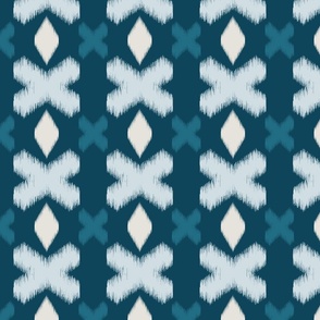 Ikat style medallions and crosses light and dark blue | large