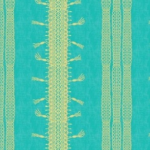 Crochet Lace and Tassels (Medium) - Yellow on Bright Turquoise   (TBS135)