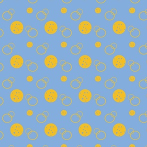 Abstract fruity bits- circle- yellow and blue