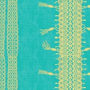 Crochet Lace and Tassels (Large) - Yellow on Bright Turquoise  (TBS135)