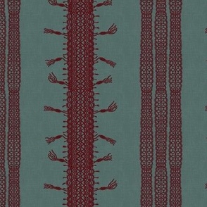 Crochet Lace and Tassels (Medium) - Rich Burgundy on Deep Eucalyptus Leaf Green   (TBS135)