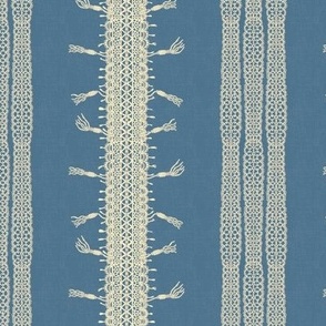 Crochet Lace and Tassels (Medium) - Pale Sunshine Yellow on Bedford Blue  (TBS135)