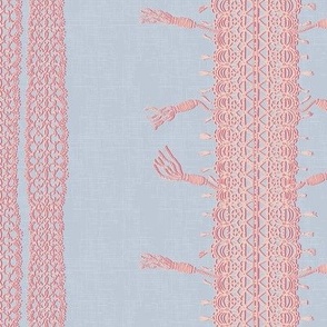 Crochet Lace and Tassels (Large) - Pantone Pale Dogwood Pink and Viva Magenta on Plein Air Blue  (TBS135)