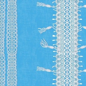 Crochet Lace and Tassels (Large) - White on Bright Blue