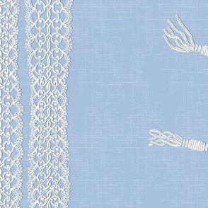 Crochet Lace and Tassels (Medium) - Natural White on Sky Blue   (TBS135)