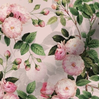 Nostalgic Pierre-Joseph Redouté Rambler Roses, Antique Flower Bouquets, vintage home decor, English Rose Fabric sepia pink double layer
