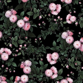 Nostalgic Pierre-Joseph Redouté Rambler Roses, Antique Flower Bouquets, vintage home decor, English Rose Fabric pink