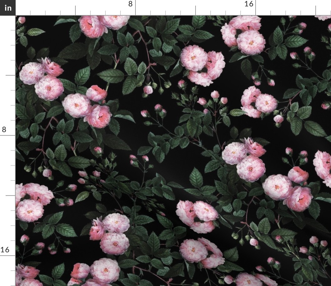 Nostalgic Pierre-Joseph Redouté Rambler Roses, Antique Flower Bouquets, vintage home decor, English Rose Fabric pink
