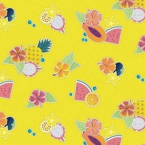 Tropical Picnic- Petal Signature Coordinate- 12 Lemon Lime Bright Yellow- Tropical Fruits Dopamine Yellow Background- Summer- Pineapple- Papaya- Watermelon- sMini