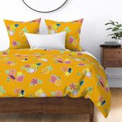 Tropical Picnic- Petal Signature Coordinate- 13 Marigold Bright Orange- Tropical Fruits Dopamine Orange Background- Summer- Pineapple- Papaya- Watermelon- Large