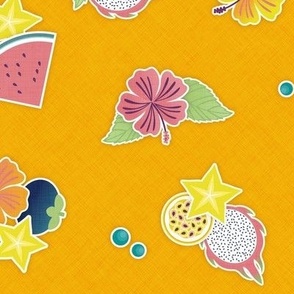 Tropical Picnic- Petal Signature Coordinate- 13 Marigold Bright Orange- Tropical Fruits Dopamine Orange Background- Summer- Pineapple- Papaya- Watermelon- Small