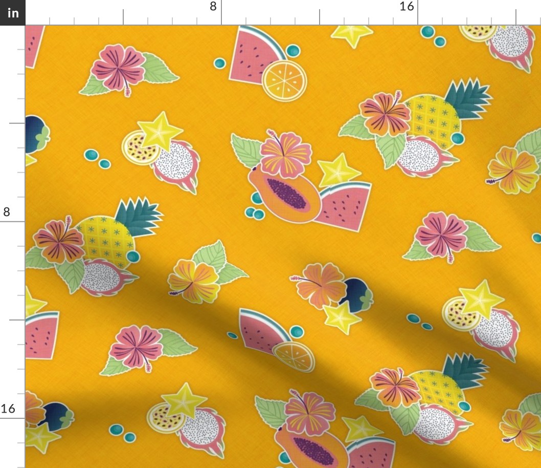 Tropical Picnic- Petal Signature Coordinate- 13 Marigold Bright Orange- Tropical Fruits Dopamine Orange Background- Summer- Pineapple- Papaya- Watermelon- Small