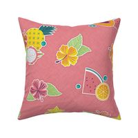 Tropical Picnic- Petal Signature Coordinate- 23 Watermelon- Tropical Fruits on Coral Flamingo Pink Background- Summer- Pineapple- Papaya- Watermelon- Medium