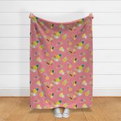 Tropical Picnic- Petal Signature Coordinate- 23 Watermelon- Tropical Fruits on Coral Flamingo Pink Background- Summer- Pineapple- Papaya- Watermelon- Medium