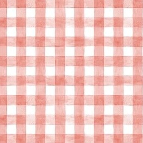 Coral Peach Pink Watercolor Gingham - Ditsy Scale -  Pastel Apricot Nursery Baby Girl Checkers Buffalo Plaid Checkers