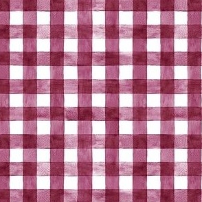 Mulberry Watercolor Gingham - Ditsy Scale -  Deep Violet Purple Red Magenta Nursery Baby Girl Checkers Buffalo Plaid Checkers