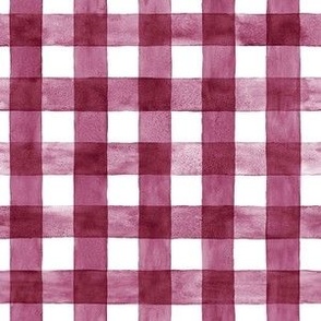 Mulberry Watercolor Gingham - Small Scale -  Deep Violet Purple Red Magenta Nursery Baby Girl Checkers Buffalo Plaid Checkers