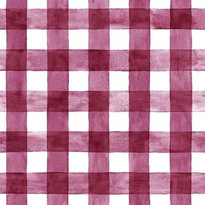 Mulberry Watercolor Gingham - Medium Scale -  Deep Violet Purple Red Magenta Nursery Baby Girl Checkers Buffalo Plaid Checkers