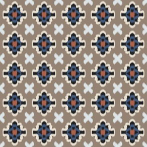 Ikat style medallions and crosses in earthy colors | medium
